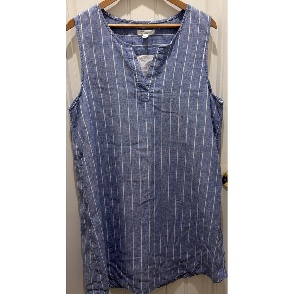 Women’s Linen Cotton Lined Dress Size XL Sleeveless Blue Lagenlook Minimalist